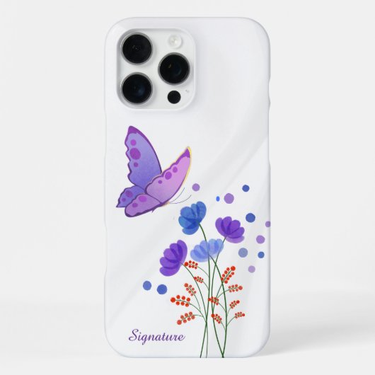 エレガントな水彩花柄バタフライフォンケース iPhoneケース (裏面)