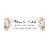 エレガントな水彩花柄 ピンクのウェディング ラベル (正面)