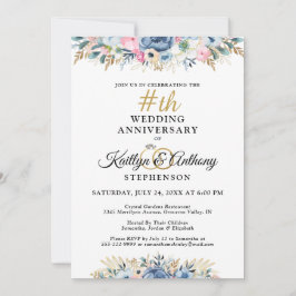 エレガントな水彩花模様の周年記念 招待状
