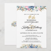 エレガントな水彩花模様の周年記念 招待状 (正面/裏面)