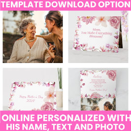 エレガントな水彩花模様の紫とピンクの記念カード カード