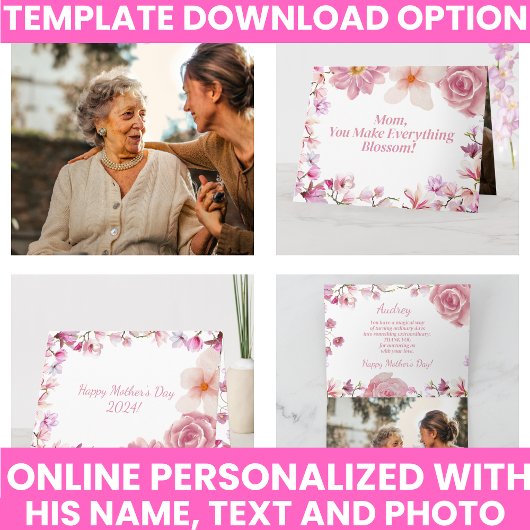 エレガントな水彩花模様の紫とピンクの記念カード カード