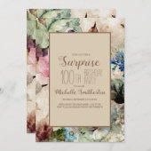 エレガントな水彩花模様の100歳誕生日 招待状 (正面/裏面)