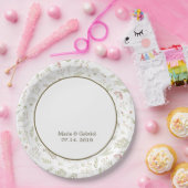 エレガントな水彩花緑飾り ペーパープレート (パーティー)