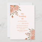 エレガントな水彩花　ピーチファズ　ウェディング 招待状 (正面)