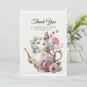 エレガントな水彩茶さじの花のティーパーティー サンキューカード (スタンド正面)