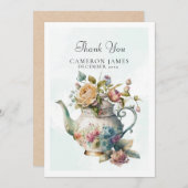 エレガントな水彩茶さじの花のティーパーティー サンキューカード (正面/裏面)