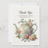 エレガントな水彩茶さじの花のティーパーティー サンキューカード (正面)