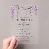 エレガントな水彩藤の枝のガーデンウェディング アクリル招待状 (インサイチュ (ポータブル))