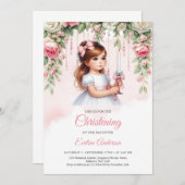 エレガントな水彩豊かな花輪かわいい女の子 招待状 (正面/裏面)
