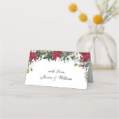 エレガントな水彩赤いポインセチアの結婚式テーブル プレイスカード (裏面)