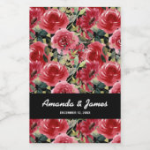 エレガントな水彩赤い花 ブラック ウェディング ミニラベル ワインラベル (シングルラベル)