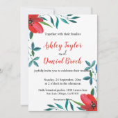 エレガントな水彩赤花秋フラワーウェディング 招待状 (正面)