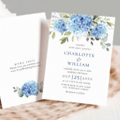 エレガントな水彩青い紫陽花の花のウェディング 招待状