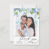 エレガントな水彩青い紫陽花2枚写真 サンキューカード (正面)