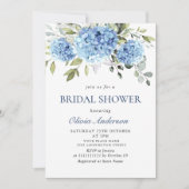 エレガントな水彩青い紫陽花 ブライダルシャワー 招待状 (正面)