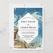 エレガントな水彩青抽象芸術的な結婚式 招待状 (正面)