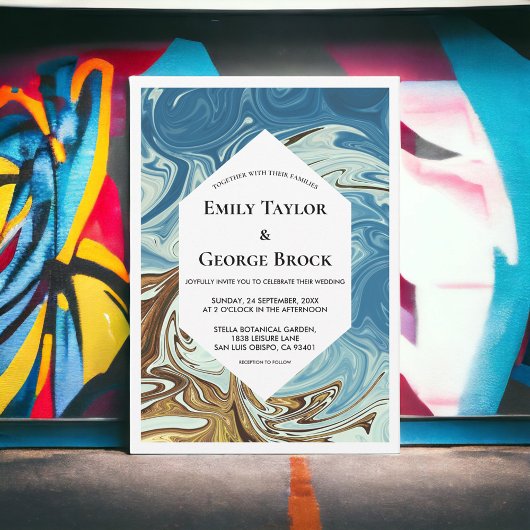 エレガントな水彩青抽象芸術的な結婚式 招待状