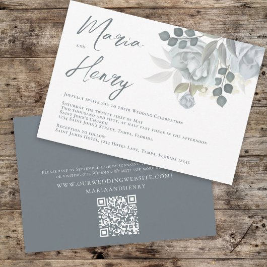 エレガントな水彩青花とほこりっぽい緑 招待状