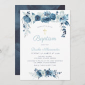 エレガントな水彩青花の洗礼 招待状 (正面/裏面)