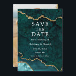 エレガントな水彩 ターコイズ マーブル アゲート ジオード フォト セーブザデート<br><div class="desc">モダン エレガント 水彩 ターコイズ ゴールド マーブル アゲート ジオード セーブ・ザ・デート カード - フォト裏面</div>