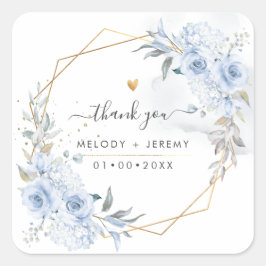 エレガントな水彩 ダスティーブルーのバラ 感謝 スクエアシール