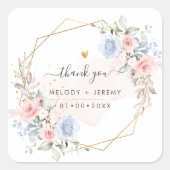 エレガントな水彩 ダスティーブルー ブラッシュピンク ありがとうございます スクエアシール (正面)
