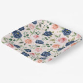 エレガントな水彩 ネイビー コーラル 花柄 ペーパープレート (傾斜あり)