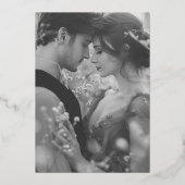 エレガントな水彩 フラッシュピンクのボウ フォト ウェディング 箔招待状 (裏面)