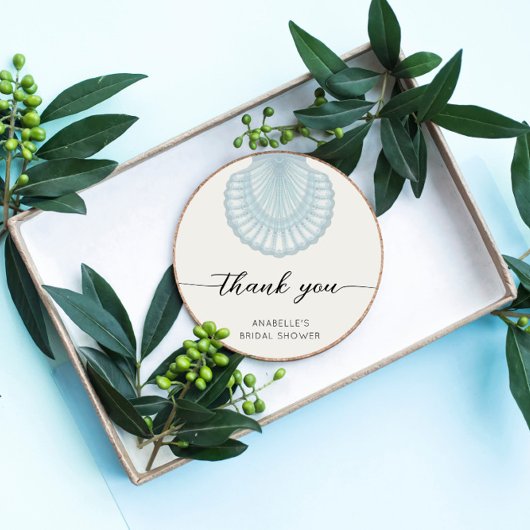 エレガントな水彩 ブルー シェル ウェディング シャワーフェイス ラウンドシール