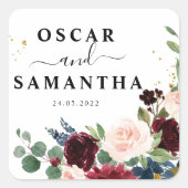 エレガントな水彩 ワインレッドの頬紅とゴールドのドロップ スクエアシール (正面)