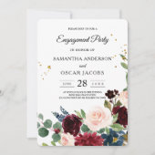 エレガントな水彩 ワインレッドの頬紅 & ゴールドドロップス 招待状 (正面)