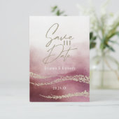 エレガントな水彩 ワインレッド&ゴールドの結婚式の招待前カード セーブザデート (スタンド正面)