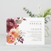 エレガントな水彩 ワインレッド ブーケ 花のウェディング 招待状 (スタンド正面)