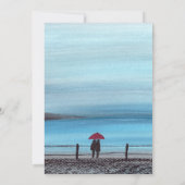 エレガントな水彩 赤い傘 カップル ウェディング 招待状 (裏面)