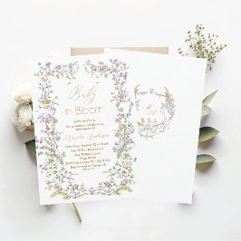 エレガントな水彩 赤ちゃんとピンクの花の blooom B 招待状