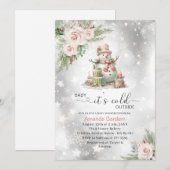 エレガントな水彩 赤ちゃん 外は寒いよ 赤ちゃんシャン 招待状 (正面/裏面)