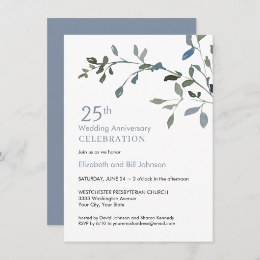 エレガントな水彩 25周年結婚記念日 招待状 (正面/裏面)