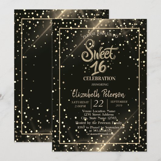 エレガントな水玉模様、スイート16パーティー 招待状 (正面/裏面)