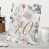 エレガントな水色のフローラルウェディングテーブルナンバー 台座サイン (インサイチュ)