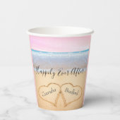 エレガントな沿岸のライトピンクビーチウェディング2つのハート 紙コップ (裏面)