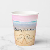 エレガントな沿岸のライトピンクビーチウェディング2つのハート 紙コップ (正面)