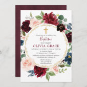 エレガントな洗礼の女の子のバーガンディの赤面の濃紺の金ゴールド 招待状 (正面/裏面)