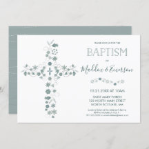 エレガントな洗礼の招待状-花の十字