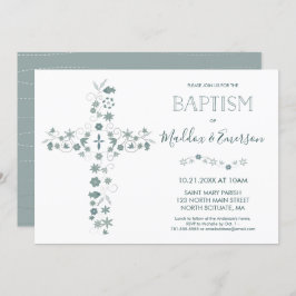 エレガントな洗礼の招待状-花の十字 招待状