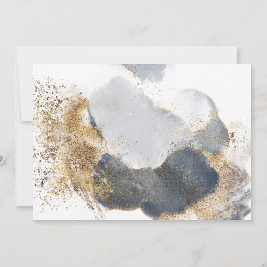 エレガントな洗礼の男の子の女の子の金ゴールドおよび青 招待状 (裏面)