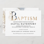 エレガントな洗礼の男の子の女の子の金ゴールドおよび青 招待状 (正面/裏面)