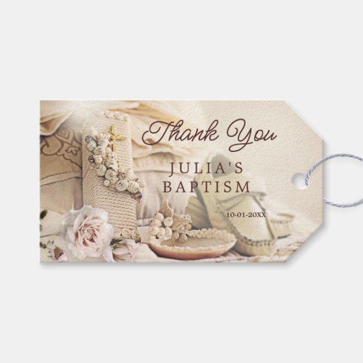 エレガントな洗礼感謝祭のお礼タグ ギフトタグ (正面(横))