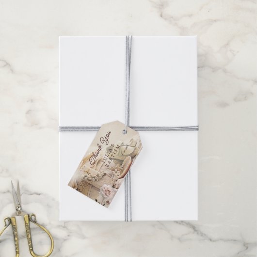 エレガントな洗礼感謝祭のお礼タグ ギフトタグ (より糸付き)