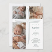 エレガントな洗礼 キリスト教の名付け 宗教的な写真 十字架 招待状 (正面)